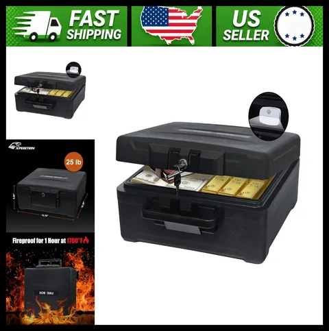 Fireproof Waterproof Document Box with Key Lock Portable Safe