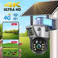 4G / WiFi Solar Camera Dual Lenses Outdoor 8MP 4K Low Power Battery IP Camera