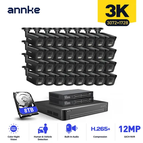 ANNKE 32CH 12MP NVR 3K POE Security Camera System Full Color Night Vision H.265+