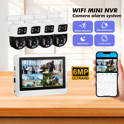 6MP Dual‑Lens WiFi Security Camera Kit 7‑inch NVR Surveillance Monitoring System