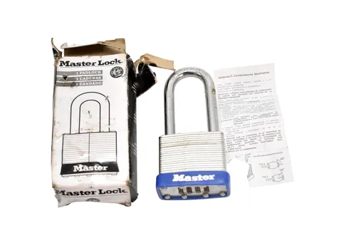Master Lock 33RL35 Combination Padlock Medium Silver Steel Long Shackle 4-Dial