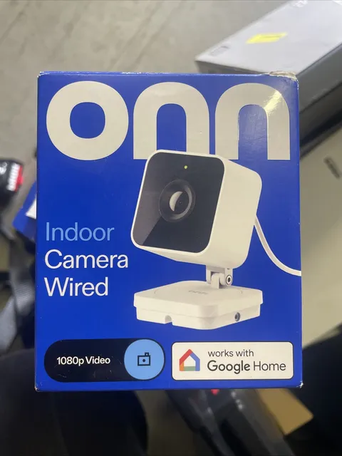 onn Indoor Camera Wired 1080p HDR Google Home Wi-Fi Security Camera Open Box