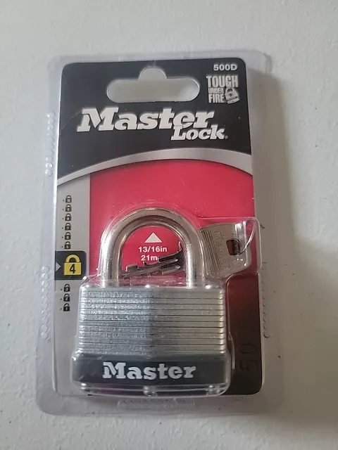 Master Lock Warded Padlock Laminated Steel Body 13/16" Steel Shackle with 2 Keys