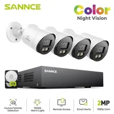 SANNCE 8CH DVR 1080P Color Night Vision Security Camera System AI Detection 1TB