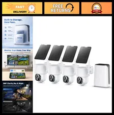 5MP Wireless Solar Security Camera System, 4-Cam Kit, NVR, 500GB HDD, Color Nigh