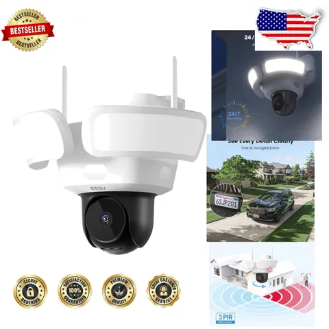 Wired Security Camera: 3K UHD, 360° PTZ, 2600-Lumen Floodlight, Motion Detection