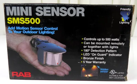 RAB Lighting SMS500 Mini Sensor, 180 Degrees Detection Pattern, 500W Power, 120V