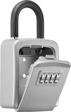 Key Lock Box 4 Digit Combination Security Lockbox Portable Wall Mount Silver