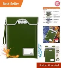 Secure Travel Document Holder - Fireproof, Water-Resistant, Olive Drab 15”x11”