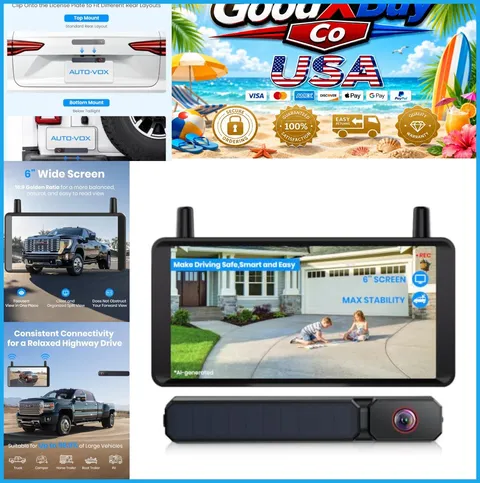 Wireless Backup Camera 6 Inch Solar Powered 1080P Night Vision Dual Antenna No