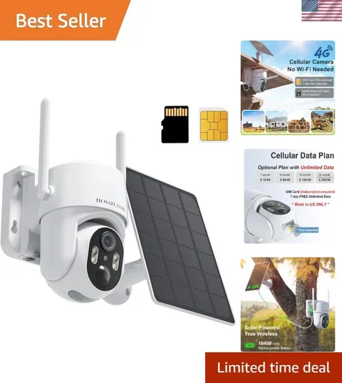 4G LTE Wireless Security Camera - 2K HD Solar, No WiFi Needed for 360° Coverage