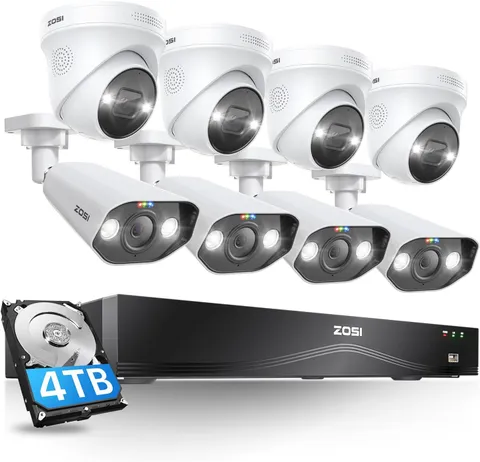 ZOSI 32CH 4K Poe Security Camera System,8Pcs 8MP Indoor Outdoor IP Cameras,Perso