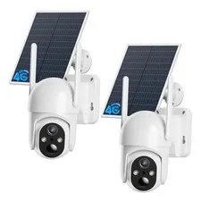 4G LTE Cellular Security Camera, 2 Pack Solar Powered 4G Camera 2 Pack White