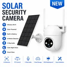 Solar Security Camera Wireless WiFi PTZ AI Motion Detection 2-Way Audio New