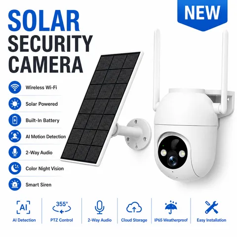 Solar Security Camera Wireless WiFi PTZ AI Motion Detection 2-Way Audio New