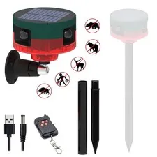Solar Sound & Strobe Light Alarm 360° Motion Detector, Record 15S Custom Mess...