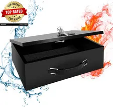 Fireproof Lock Box with Key and Combination Lock, Fire Safe Document Box, Portab