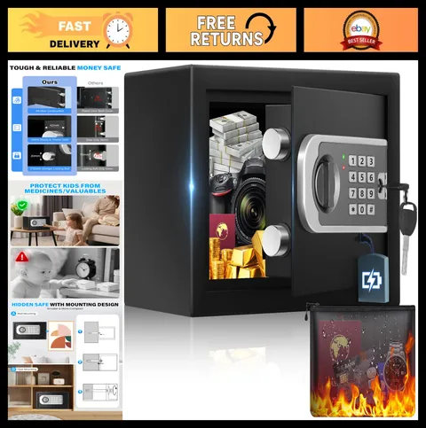 Fireproof Waterproof Mini Safe Box 0.30 Cuft | Digital Security Safe with Keypad