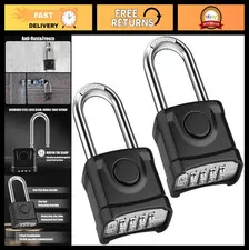 2 Pack Heavy Duty Outdoor Padlocks, 4 Digit Combination, Anti-Pick Shackle, Gara
