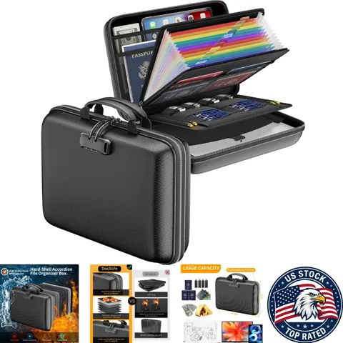 Compact Fireproof File Organizer with Lock - 28 Compartments for Secure Storage