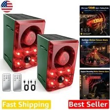 Solar Outdoor Motion Sensor Alarm 130db Loud Dog Bark Gunshot Sound 2pack