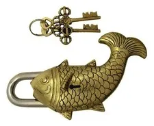 Fish Shape Antique Vintage Style Handmade Brass Trick Padlock With Working Keys