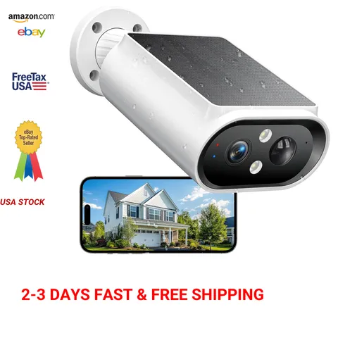 Wireless Solar Security Camera 2K Night Color Vision AI Motion Detection 360