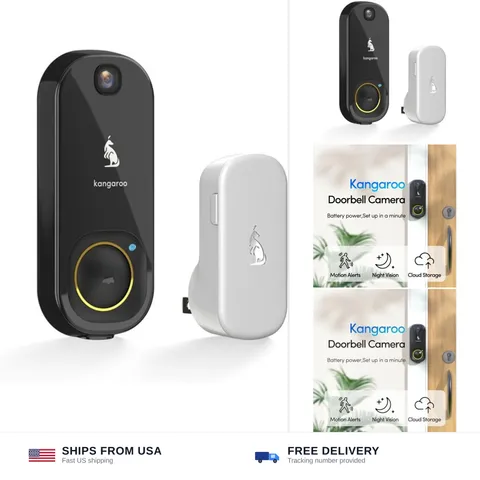 Kangaroo Wireless Doorbell+Chime,HD Camera,Easy Setup,Battery Power,Motion De...