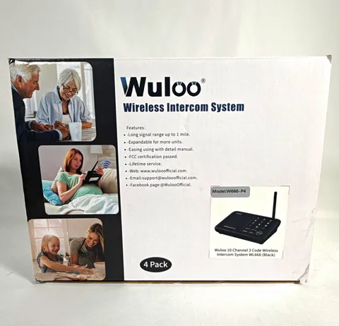 Wuloo W666-P4 Wireless Intercom System 4-Pack Expandable 10-Channel