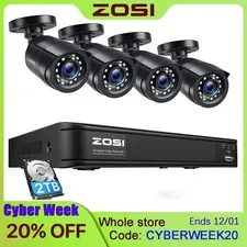 ZOSI H.265+ 5MP 8CH DVR 1080P Waterproof Outdoor CCTV Security Camera System 1TB