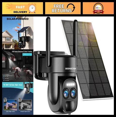 4K Dual Lens Wireless Outdoor Security Camera, 360° PTZ Solar Surveillance Syste