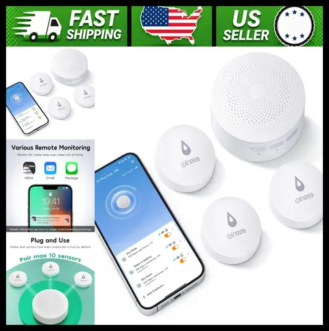 WiFi Water Leak Detector 3 Pack with Alarm and Email SMS Alerts