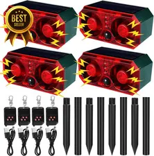4 Pack Solar Motion Sensor Alarm 130dB Animal Deterrent with Remote