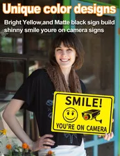 4-Pack Smile You'Re on Camera Signs 8"X12" Rust Free Aluminum Video Surveilla...