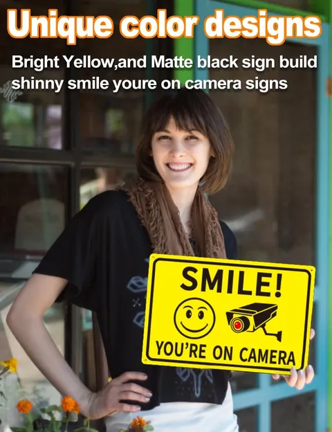 4-Pack Smile You'Re on Camera Signs 8"X12" Rust Free Aluminum Video Surveilla...