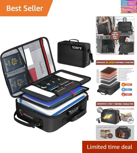 5200°F Fireproof Document Bag with Lock 17 x 12.3 x 5.3 inch, Upgraded Heat I...