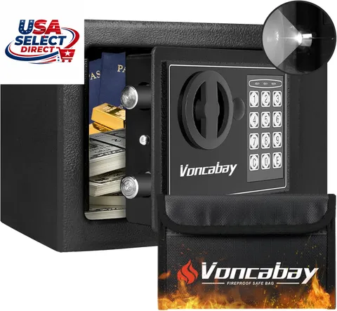 Money Safe Box with Sensor Light & Fireproof Bag - 0.23 Cu Ft