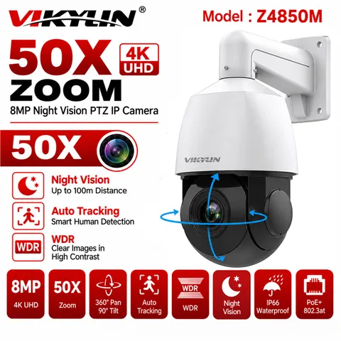 Vikylin 50X Zoom PTZ Camera 4K 8MP PoE Security Camera Outdoor Auto Tracking US