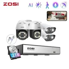ZOSI 8CH 5MP 4K NVR Security PT Camera System IP66 AI Face Detect Two-Way Audio