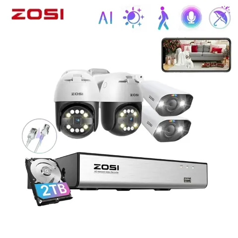 ZOSI 8CH 5MP 4K NVR Security PT Camera System IP66 AI Face Detect Two-Way Audio