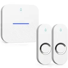 AIDA Lighted Wireless Doorbell for Home, 2 Buttons & 1 Receiver, White