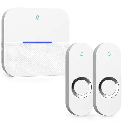 AIDA Lighted Wireless Doorbell for Home, 2 Buttons & 1 Receiver, White