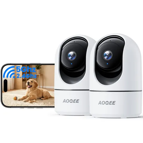 Indoor Security Camera 2-Pack 2K HD Pet Monitor 360° Auto Tracking Night Vision