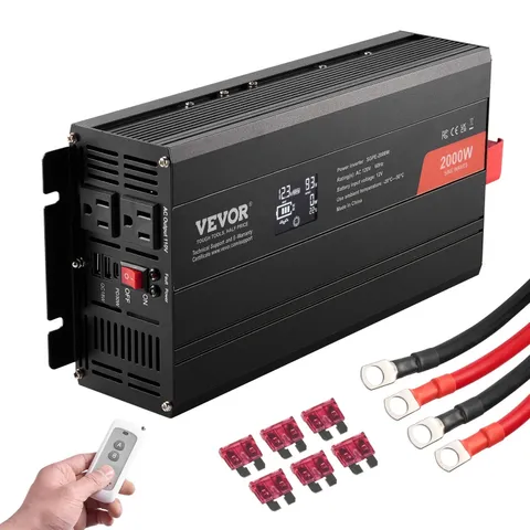 Pure Sine Wave Inverter, 2000 Watt, DC 12V to AC 110V Power Inverter with 2 AC O