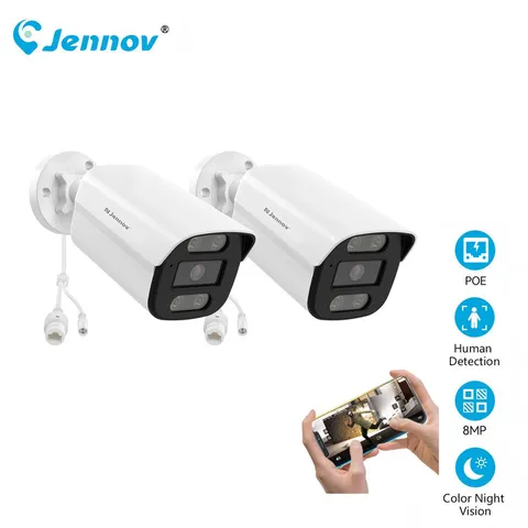 JENNOV 8MP Audio PoE Security IP Camera Detection Outdoor Color Night Vision