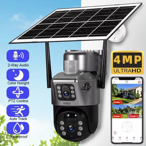 4MP Outdoor Solar WiFi Security Camera Dual Lens Wireless Cam Night Vision