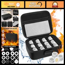 Fireproof Waterproof Coin Storage Box 96 Pcs Holder with Lock & 196 Gaskets