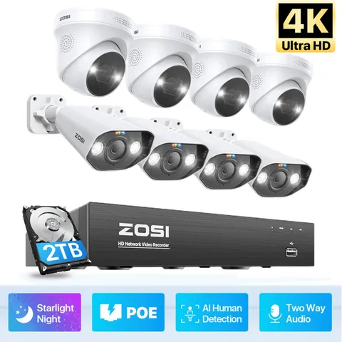 ZOSI 4K 8CH NVR 8MP POE Security Camera Outdoor System 2TB HDD Full Color Vision
