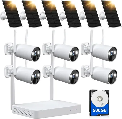 4MP Wireless Solar Security Camera System with 500GB HDD, 6 -Camera Kit