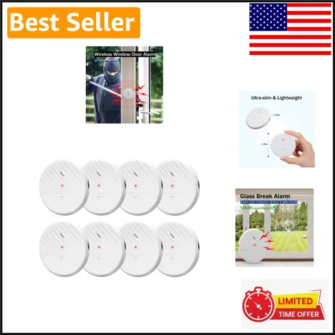 Battery-Powered 125dB Wireless Glass Break Detector - 8 Sensors for Protection